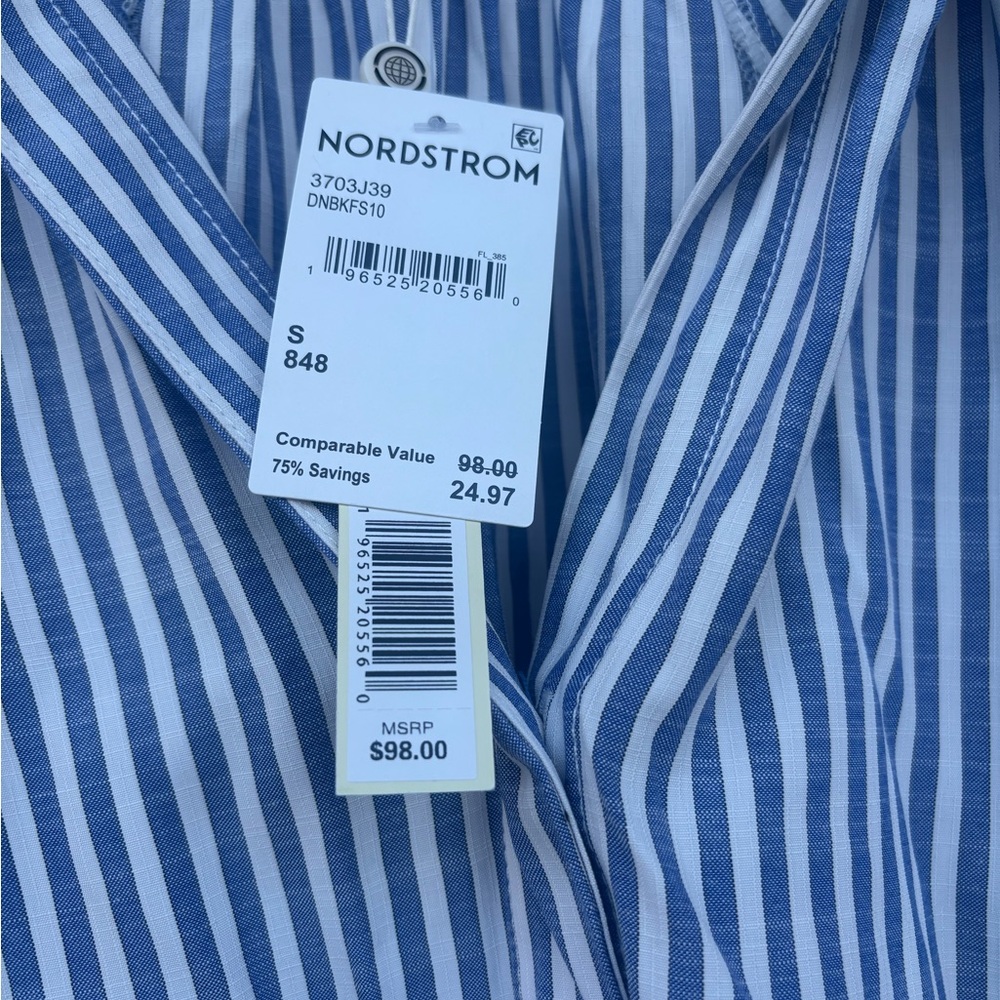 Max Studio Blue and White Striped V-Neck Top - Picture 3 of 8